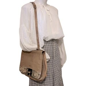 Etienne Aigner Vintage Tan Neutral Snake Python Print Distressed Leather Purse